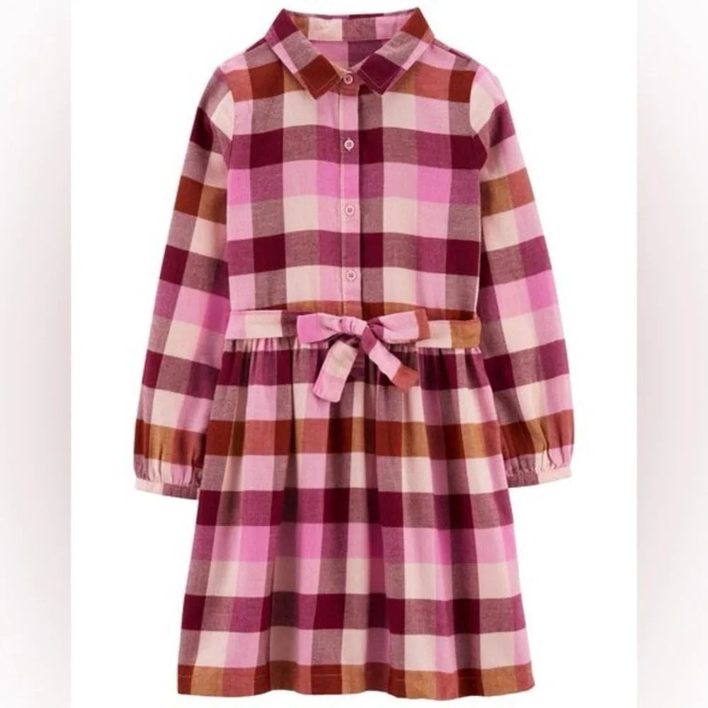 Carter's Pink and Brown Plaid Dress with Belt 100% Cotton
